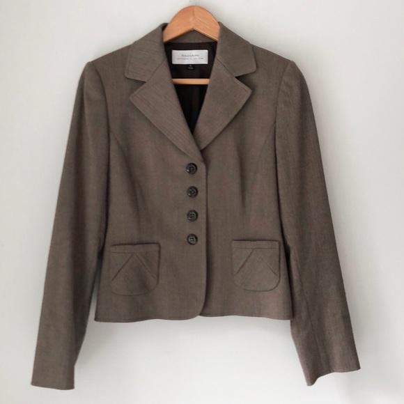 Tahari | Jackets & Coats | Tahari Tan Brown Tweed Button Up Blazer Size ...